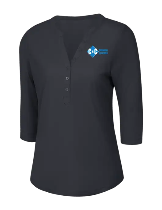 OGIO Charcoal Grey Jewel Henley w/C & C Cleaning Services Logo