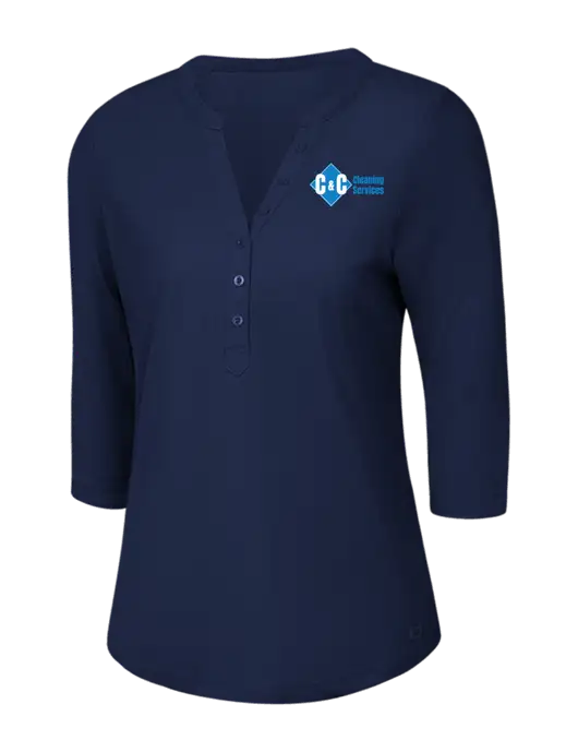 OGIO Navy Jewel Henley w/C & C Cleaning Services Logo