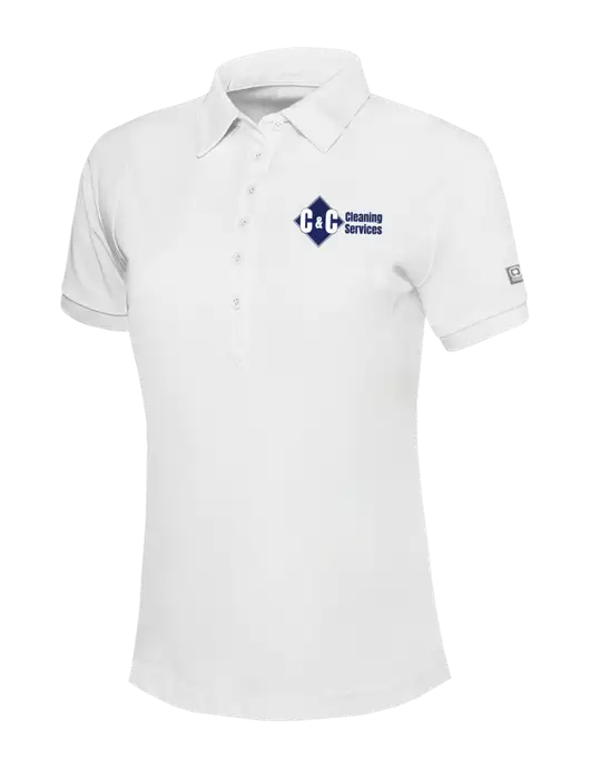 OGIO Womens Bright White Jewel Polo w/C & C Cleaning Services Logo