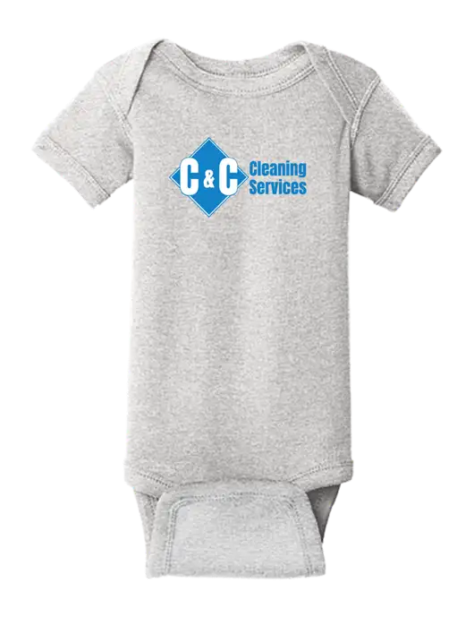 Rabbit Skins Light Grey Heather Infant Short Sleeve Baby Rib Bodysuit w/C & C Cleaning Services Logo