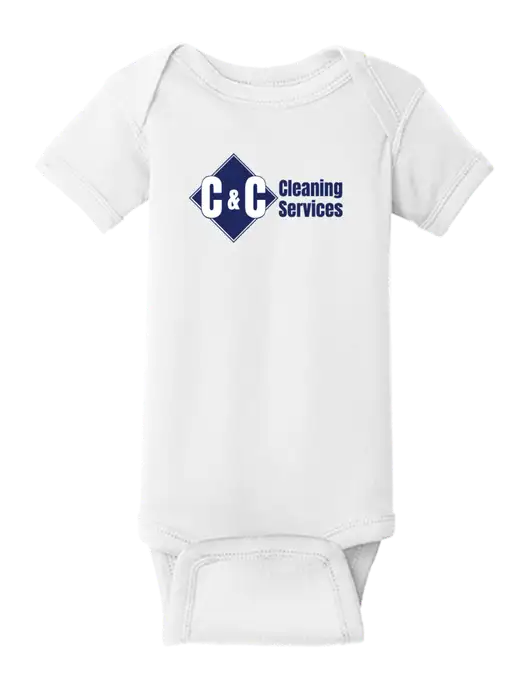 Rabbit Skins White Infant Short Sleeve Baby Rib Bodysuit w/C & C Cleaning Services Logo