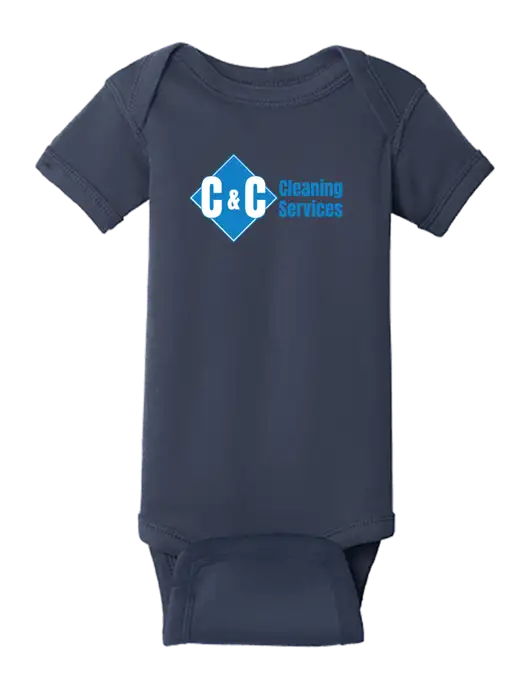 Rabbit Skins Navy Infant Short Sleeve Baby Rib Bodysuit w/C & C Cleaning Services Logo