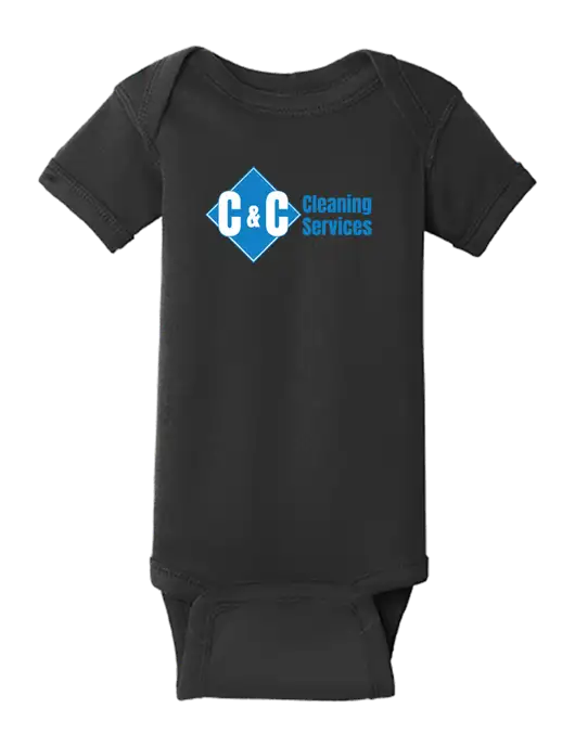 Rabbit Skins Black Infant Short Sleeve Baby Rib Bodysuit w/C & C Cleaning Services Logo