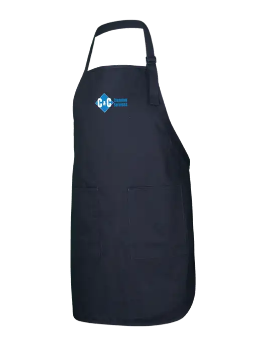 Full-Length Black Apron With Pockets w/C & C Cleaning Services Logo