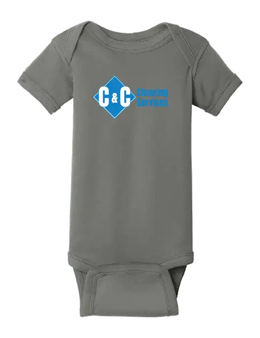 Rabbit Skins Charcoal Infant Short Sleeve Baby Rib Bodysuit w/C & C Cleaning Services Logo