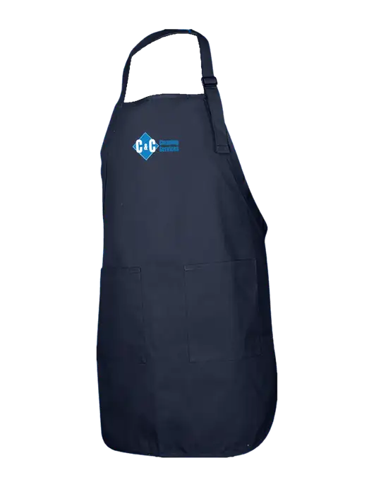 Full-Length Navy Apron With Pockets w/C & C Cleaning Services Logo