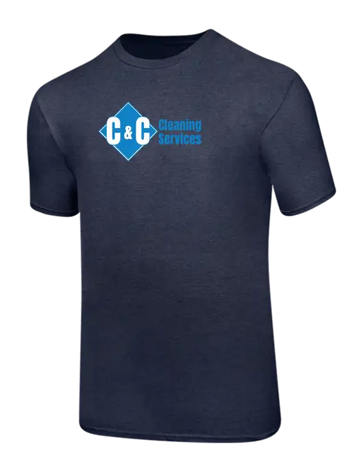 Ring Spun Heather Navy 4.5 oz T-Shirt w/C & C Cleaning Services Logo