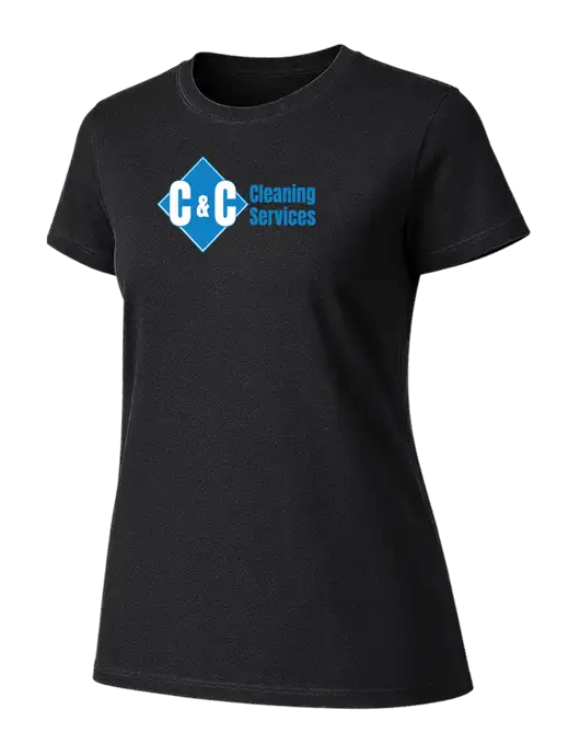 Womens Ring Spun Jet Black 4.5 oz T-Shirt w/C & C Cleaning Services Logo
