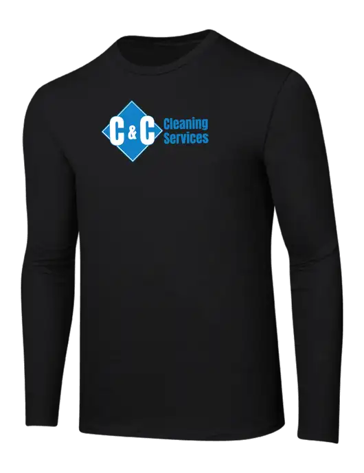Ring Spun Jet Black 4.5 oz Long Sleeve T-Shirt w/C & C Cleaning Services Logo
