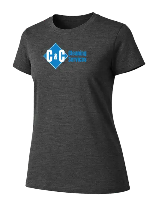 Womens Ring Spun Dark Heather Grey 4.5 oz T-Shirt w/C & C Cleaning Services Logo