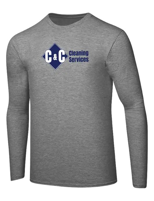 Ring Spun Light Heather Grey 4.5 oz Long Sleeve T-Shirt w/C & C Cleaning Services Logo