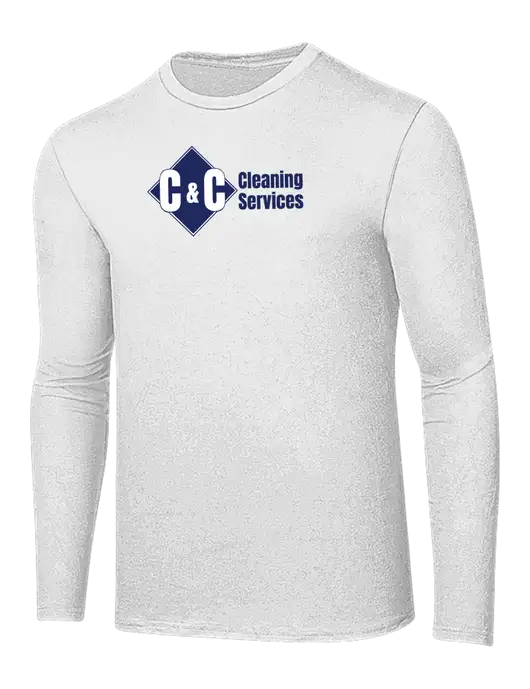 Ring Spun White 4.5 oz Long Sleeve T-Shirt w/C & C Cleaning Services Logo