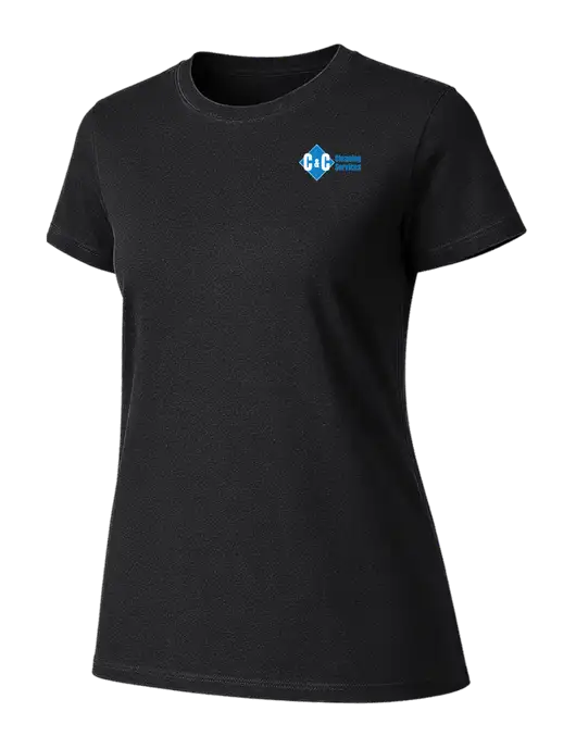 Womens Ring Spun Jet Black 4.5 oz T-Shirt w/C & C Cleaning Services Logo