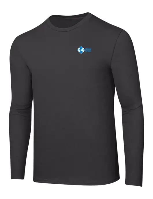 Ring Spun Charcoal 4.5 oz Long Sleeve T-Shirt w/C & C Cleaning Services Logo