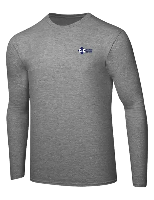 Ring Spun Light Heather Grey 4.5 oz Long Sleeve T-Shirt w/C & C Cleaning Services Logo