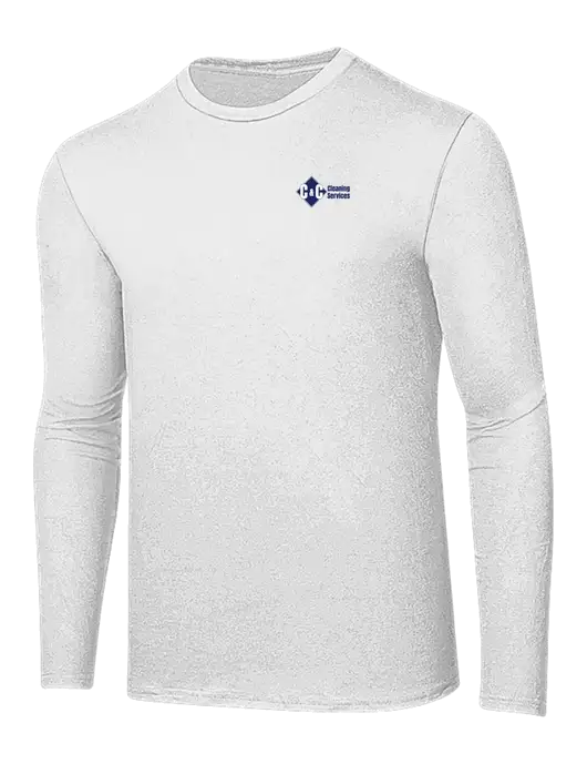 Ring Spun White 4.5 oz Long Sleeve T-Shirt w/C & C Cleaning Services Logo