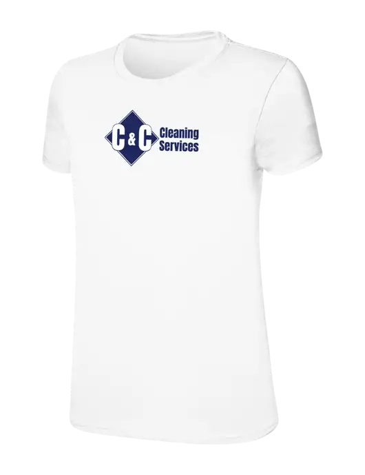 Womens Ring Spun White 4.5 oz T-Shirt w/C & C Cleaning Services Logo