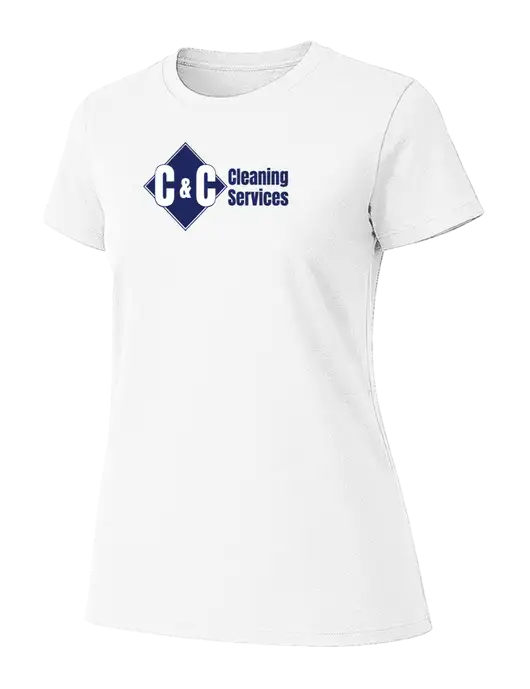 Womens Ring Spun White 4.5 oz T-Shirt w/C & C Cleaning Services Logo