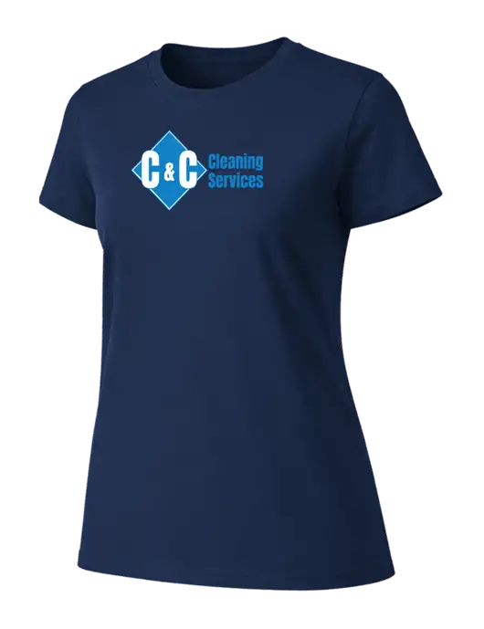 Womens Ring Spun Navy 4.5 oz T-Shirt w/C & C Cleaning Services Logo