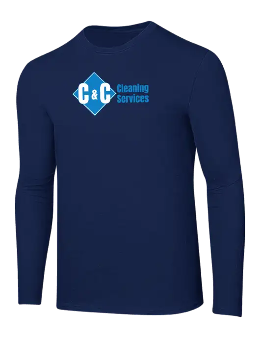 Ring Spun Navy 4.5 oz Long Sleeve T-Shirt w/C & C Cleaning Services Logo