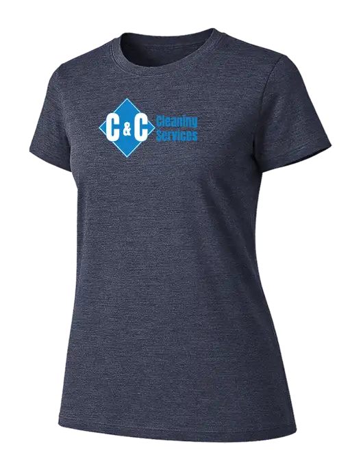 Womens Ring Spun Heather Navy 4.5 oz T-Shirt w/C & C Cleaning Services Logo