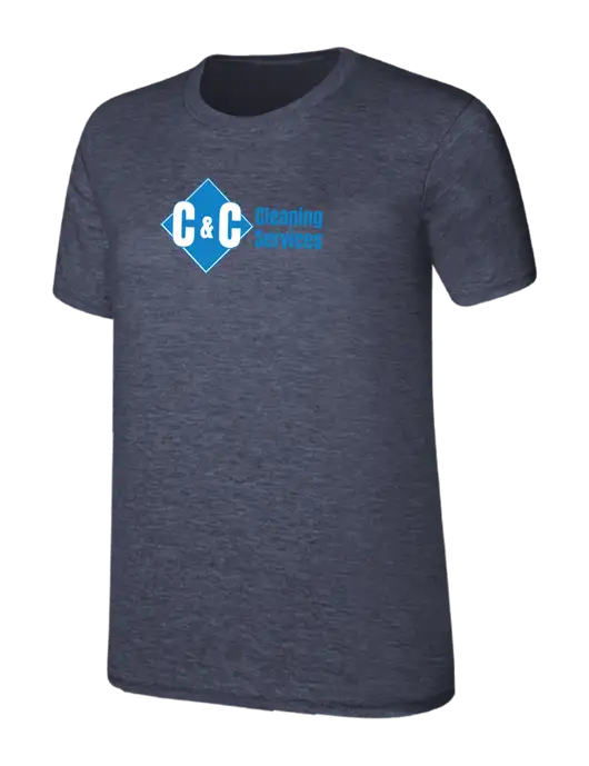 Womens Ring Spun Heather Navy 4.5 oz T-Shirt w/C & C Cleaning Services Logo