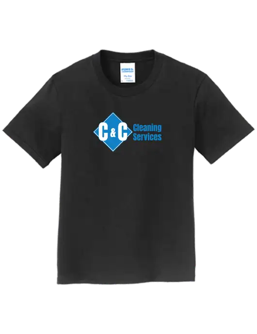 Youth Ring Spun Jet Black 4.5 oz T-Shirt w/C & C Cleaning Services Logo