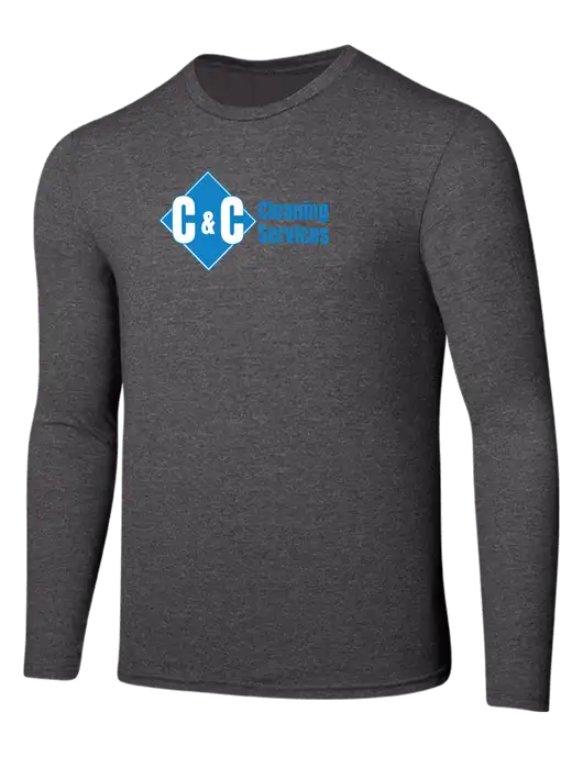 Seriously Soft Heathered Charcoal Long Sleeve T-Shirt w/C & C Cleaning Services Logo