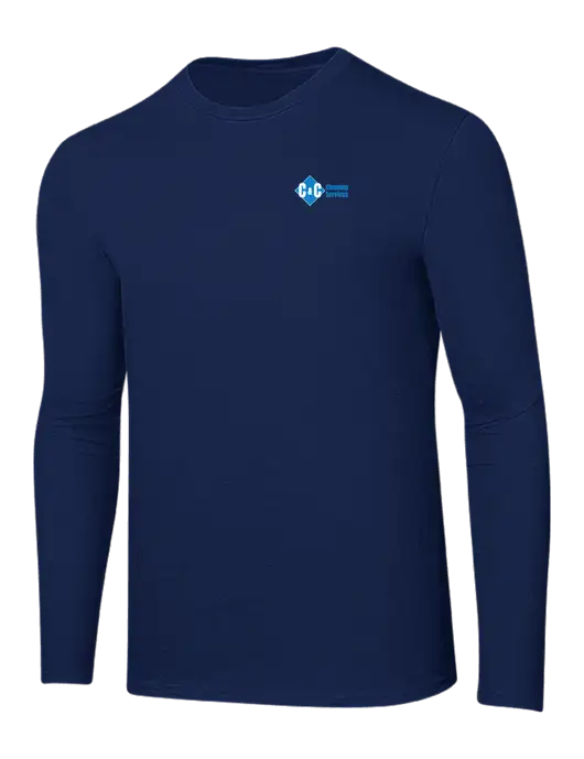 Ring Spun Navy 4.5 oz Long Sleeve T-Shirt w/C & C Cleaning Services Logo