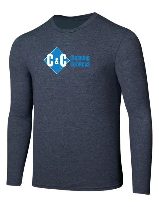 Seriously Soft Heathered Navy Long Sleeve T-Shirt w/C & C Cleaning Services Logo
