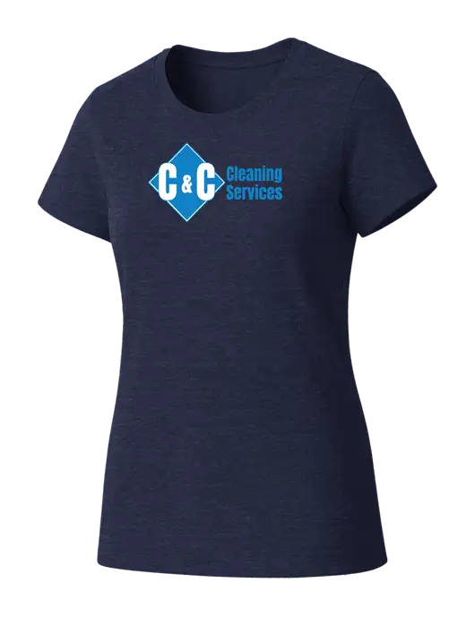Womens Seriously Soft Heathered Navy T-Shirt w/C & C Cleaning Services Logo
