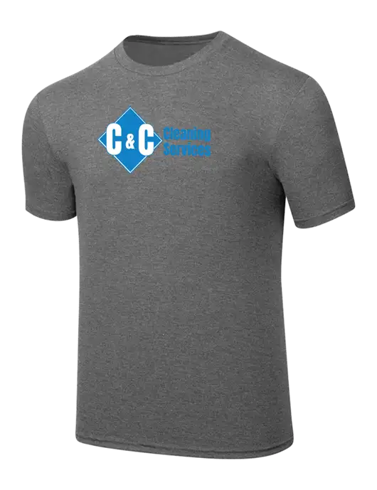 Simply Soft Heathered Medium Grey 4.5oz  Poly/Combed Ring Spun Cotton T-Shirt w/C & C Cleaning Services Logo