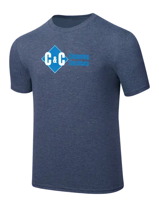 Simply Soft Navy Frost 4.5oz  Poly/Combed Ring Spun Cotton T-Shirt w/C & C Cleaning Services Logo