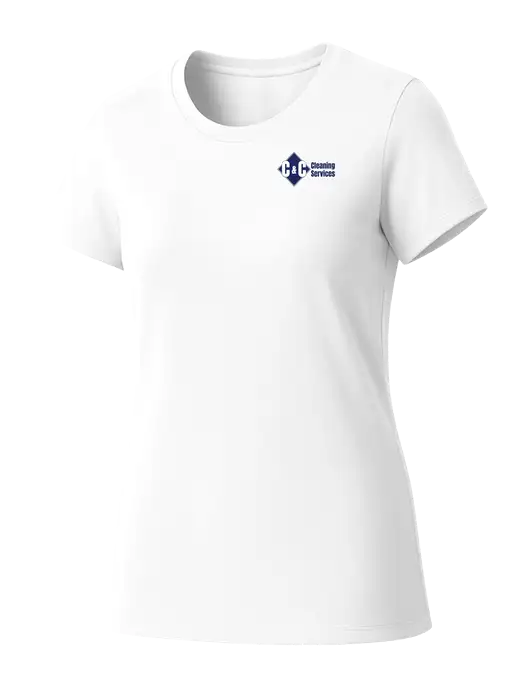 Womens Seriously Soft White T-Shirt w/C & C Cleaning Services Logo