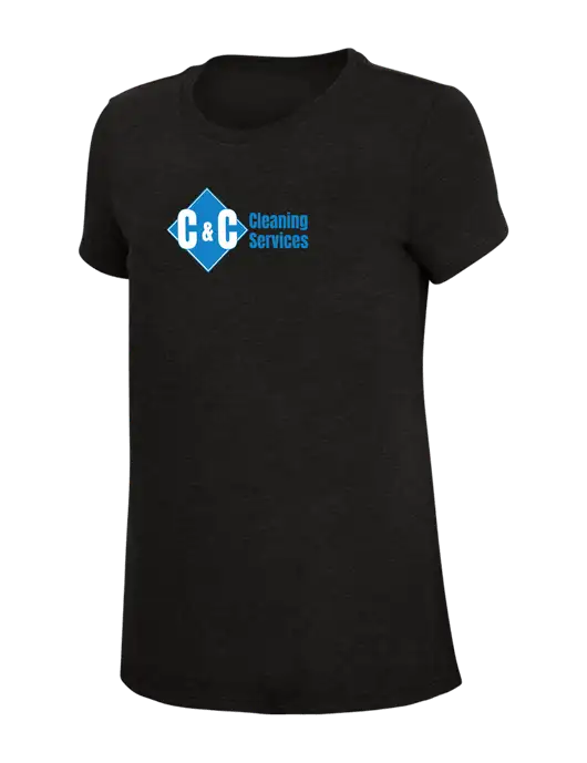 Womens Simply Soft Black 4.5oz Poly/Combed Ring Spun Cotton T-Shirt w/C & C Cleaning Services Logo