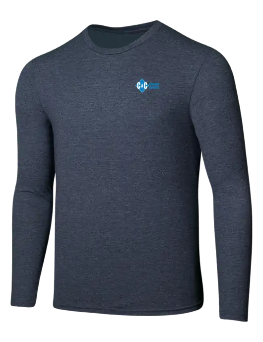Seriously Soft Heathered Navy Long Sleeve T-Shirt w/C & C Cleaning Services Logo