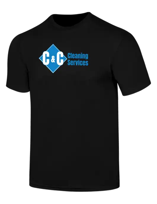 Simply Soft Black 4.5oz  Poly/Combed Ring Spun Cotton T-Shirt w/C & C Cleaning Services Logo