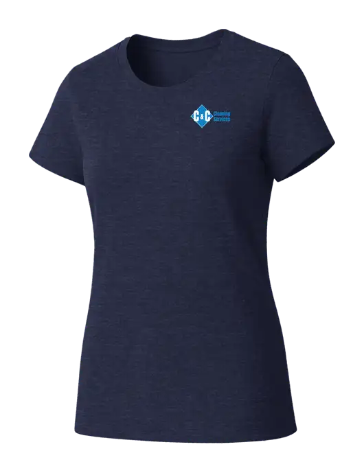 Womens Seriously Soft Heathered Navy T-Shirt w/C & C Cleaning Services Logo