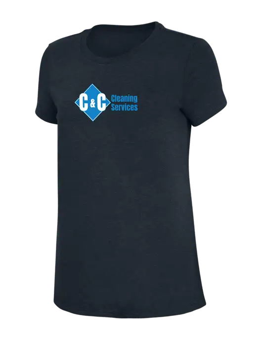 Womens Simply Soft Navy 4.5oz Poly/Combed Ring Spun Cotton T-Shirt w/C & C Cleaning Services Logo
