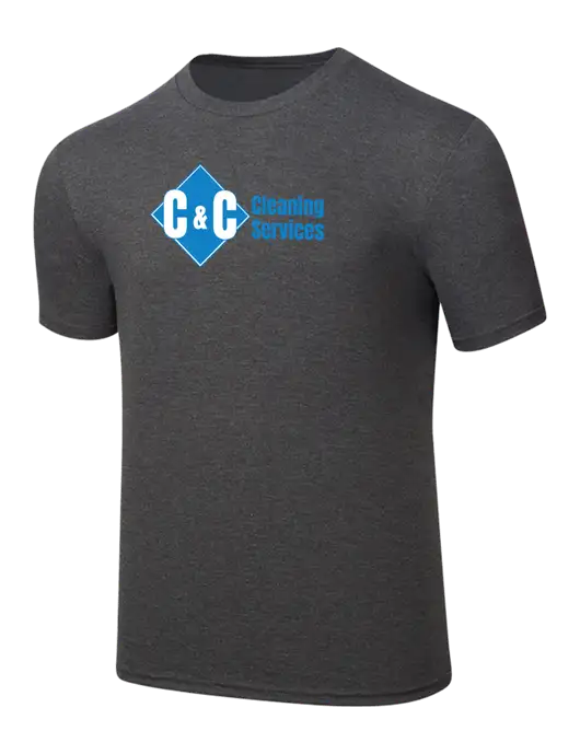 Simply Soft Heathered Charcoal 4.5oz  Poly/Combed Ring Spun Cotton T-Shirt w/C & C Cleaning Services Logo