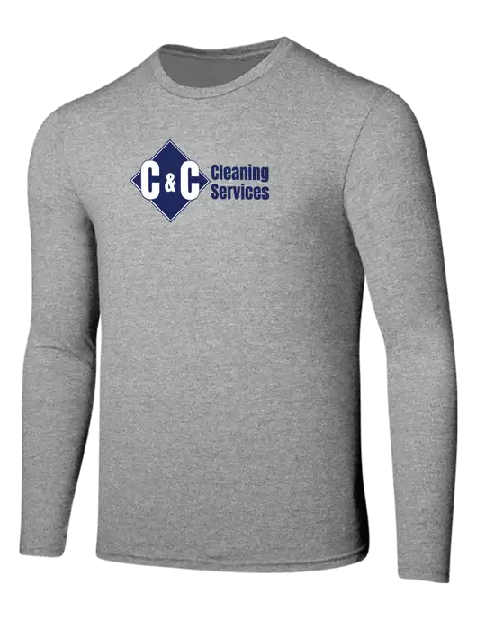 Seriously Soft Light Heathered Grey Long Sleeve T-Shirt w/C & C Cleaning Services Logo