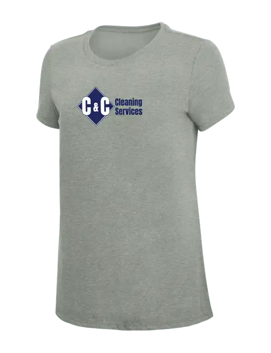 Womens Simply Soft Grey Frost 4.5oz  Poly/Combed Ring Spun Cotton T-Shirt w/C & C Cleaning Services Logo