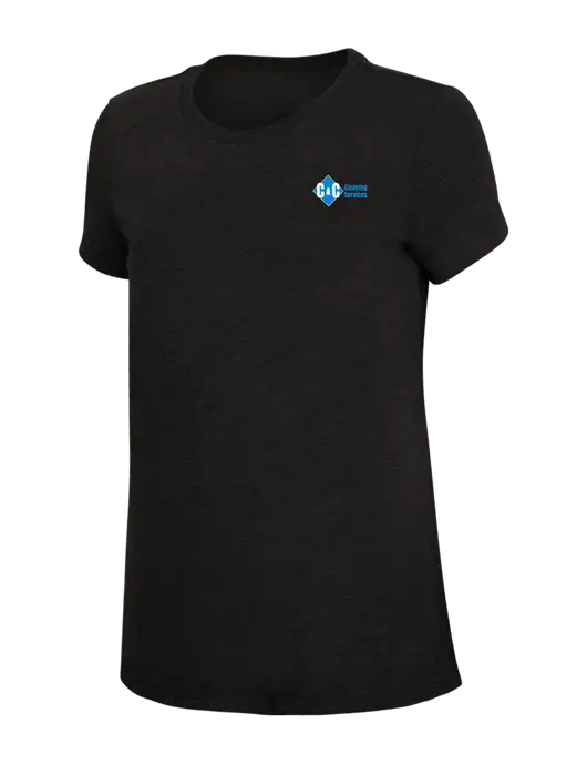 Womens Simply Soft Black 4.5oz Poly/Combed Ring Spun Cotton T-Shirt w/C & C Cleaning Services Logo