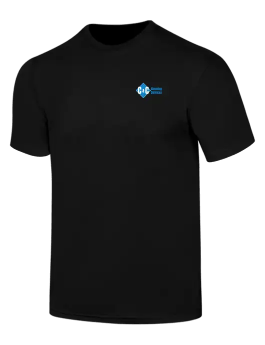 Simply Soft Black 4.5oz  Poly/Combed Ring Spun Cotton T-Shirt w/C & C Cleaning Services Logo