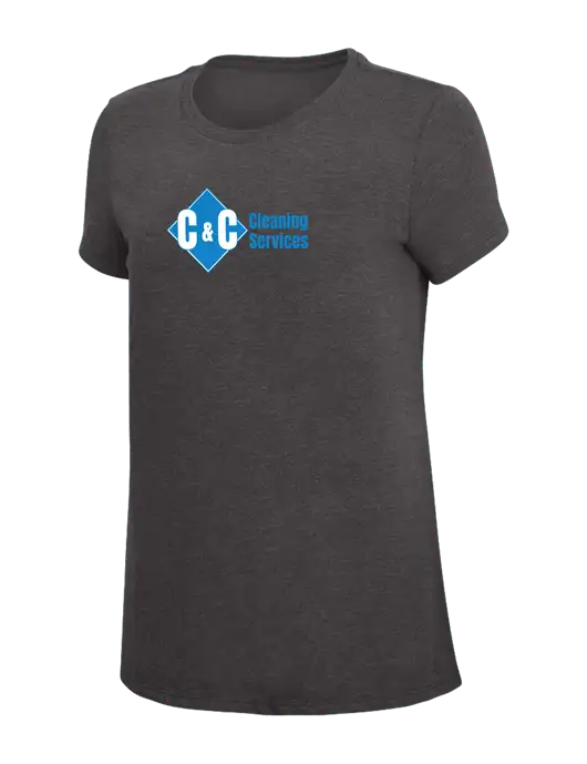 Womens Simply Soft Heather Charcoal 4.5oz  Poly/Combed Ring Spun Cotton T-Shirt w/C & C Cleaning Services Logo