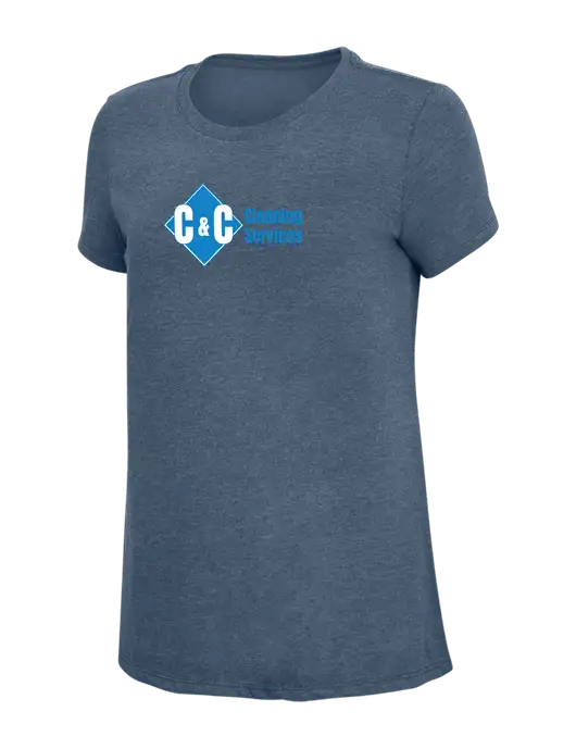 Womens Simply Soft Navy Frost 4.5oz  Poly/Combed Ring Spun Cotton T-Shirt w/C & C Cleaning Services Logo