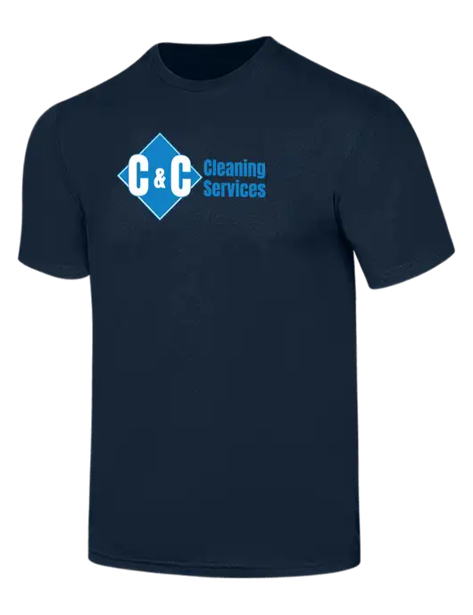 Simply Soft Navy 4.5oz  Poly/Combed Ring Spun Cotton T-Shirt w/C & C Cleaning Services Logo