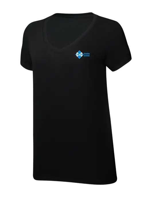 Womens Simply Soft V-Neck Black 4.5oz  Poly/Combed Ring Spun Cotton T-Shirt w/C & C Cleaning Services Logo