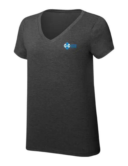 Womens Simply Soft V-Neck Black Frost 4.5oz  Poly/Combed Ring Spun Cotton T-Shirt w/C & C Cleaning Services Logo