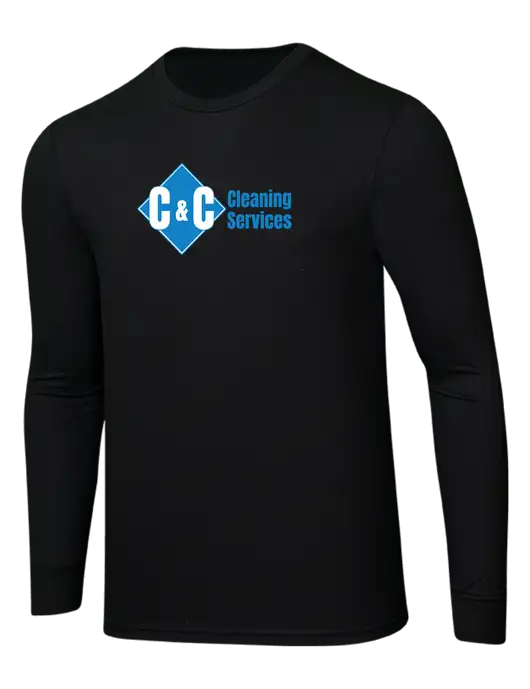Simply Soft Long Sleeve Black 4.5 oz, Poly/Combed Ring Spun Cotton T-Shirt w/C & C Cleaning Services Logo